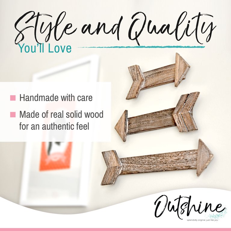 Outshine Co Wooden Arrows for Farmhouse Wall Decor, Rustic Brown (Set of 3)