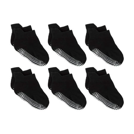 

6Pcs Baby Non Slip Grip Ankle Socks with Non Skid Soles for Infants Toddlers Kids Boys Girls Black 1-3 years old
