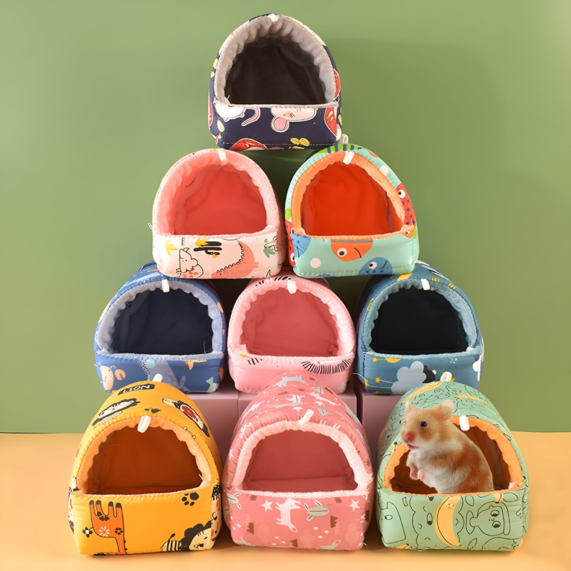 LAMIRO Cartoon Pattern Guinea Pig Cave House Bed Rabbit Squirrel Chinchilla Hamster Hedgehog Nest Hideout Small Animals Cage Warm Supplies Machine Washable