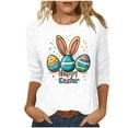 thumbnail image 2 of LYEAA Easter Celebration 3/4 Sleeve T-Shirt Women Cotton Round Neck Top Cute Bunny Graphic Spring Seasonal Gift Idea Casual Wear White M, 2 of 5