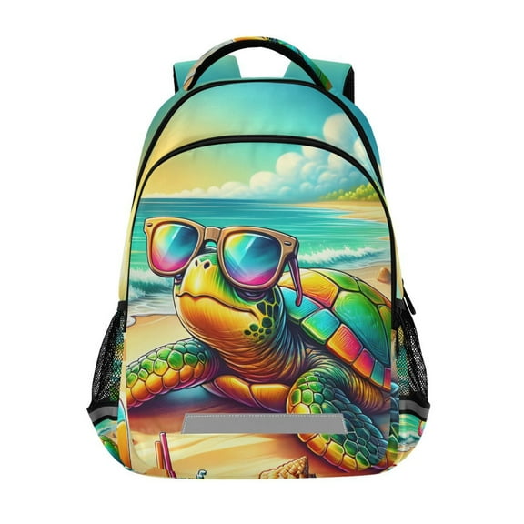 ALAZA Turtle Wear Sunglasses on Beach Backpack Elementary School Bag Bookbag Travel Rucksack