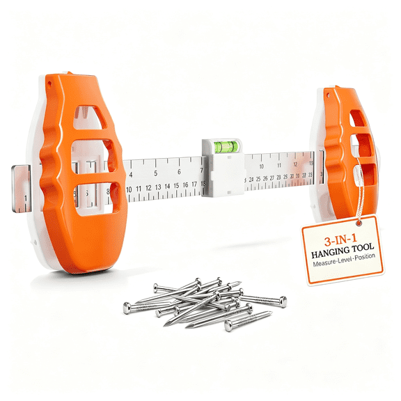 EXLEAF Picture Hanging Tool with Level 2-Point & Single, Point Frame Hanging Guide 15" Max Hook Spacing Orange