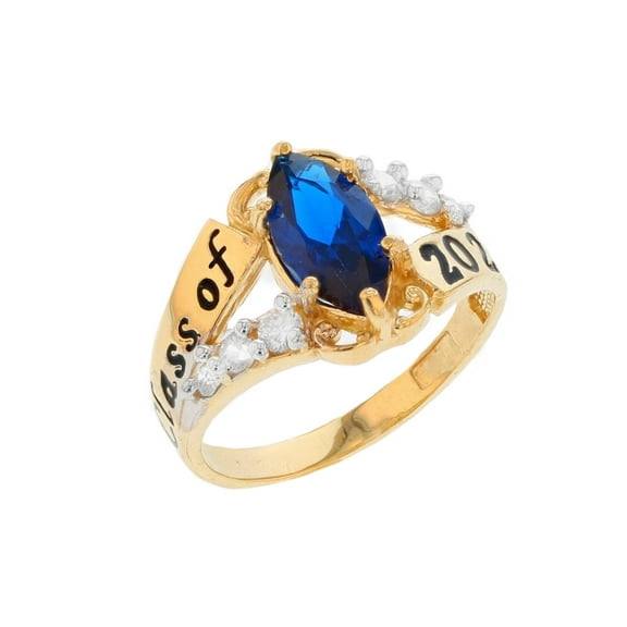 JackAni 14k Gold Simulated Sapphire September Birthstone 2026 Class Graduation Ring - Size 5.00