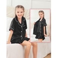 thumbnail image 3 of Aideaone Girls Silk Pajama Sets 3pcs Button Down Kids Satin Pjs set Short Sleeve Sleepwear 6-13 Years, 3 of 6