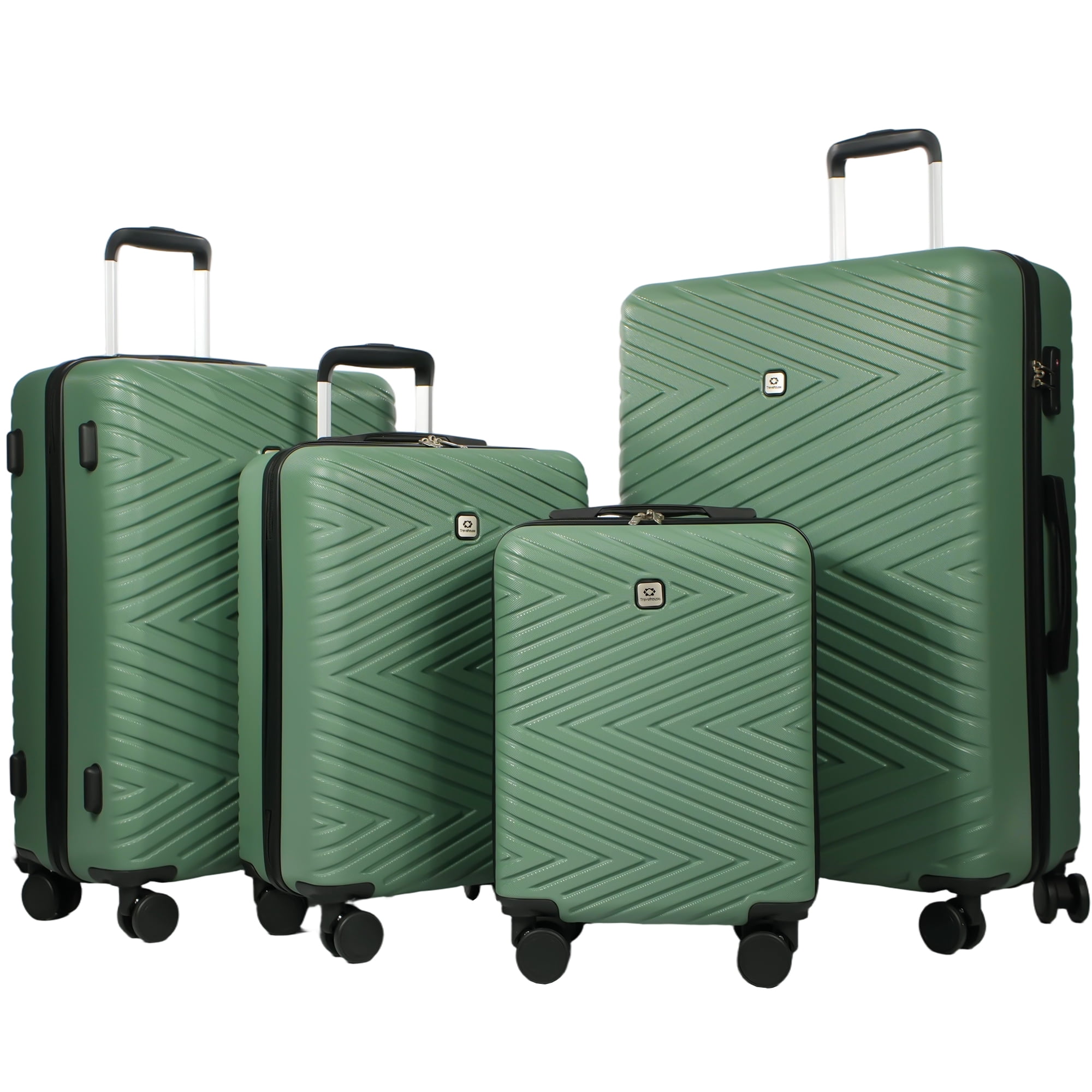 Travelhouse 4 Piece Hardshell Luggage Set Hardside Lightweight Suitcase with TSA Lock Spinner Wheels.(Dark green)