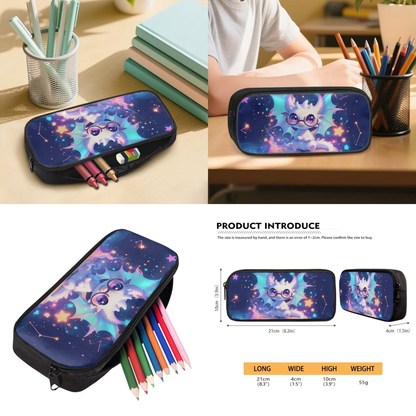 Pzuqiu Galaxy Cute Dragon Backpack for Girls 5 Piece School Bookbag with Lunch Bag Lightweight School Bag for Girls 10-12 Elementary Backpack with Water Bottle Bag Pencil Box