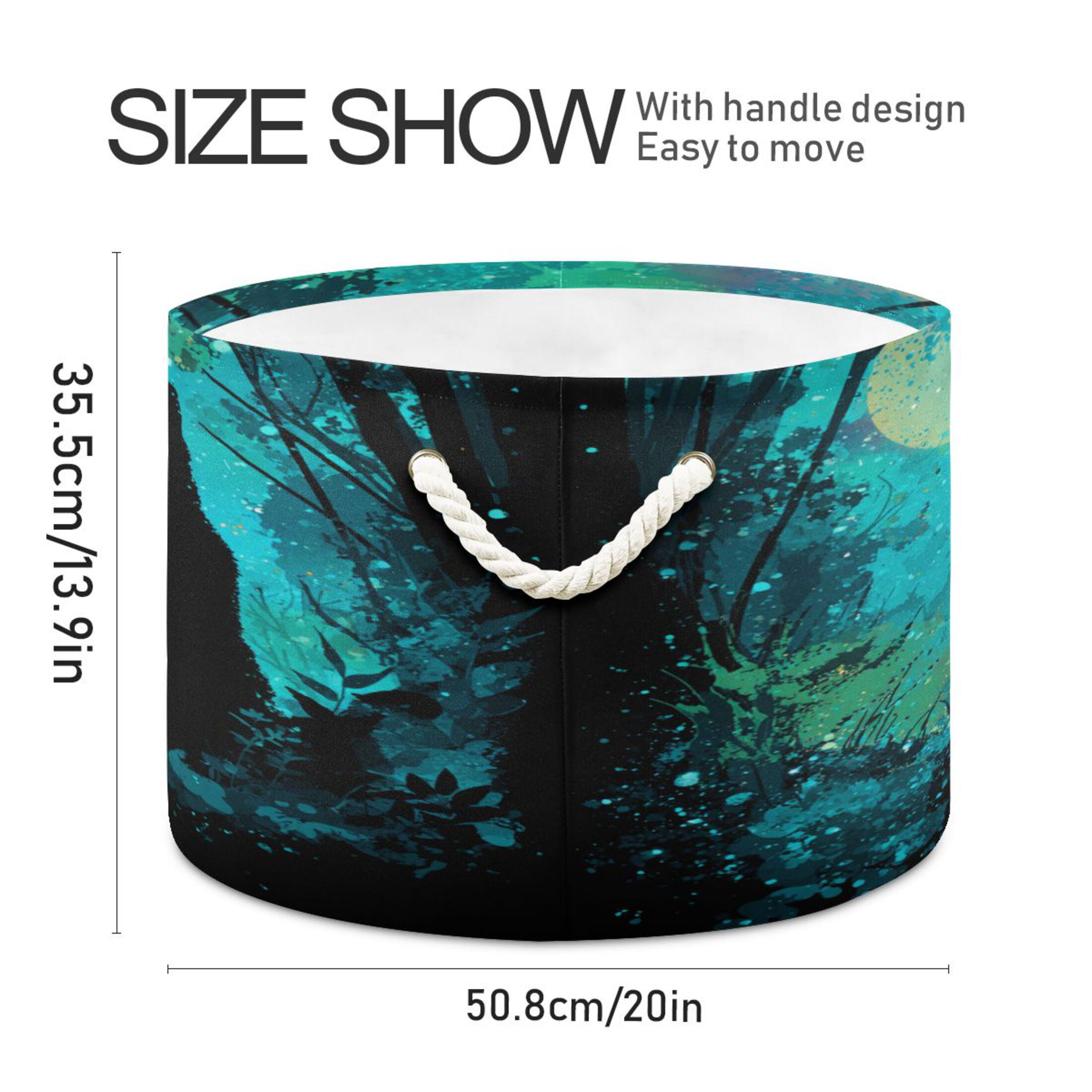 Round Toy Storage Basket Foldable Storage Basket for Home Decor Laundry Basket20" x 14" Magic Black Cat