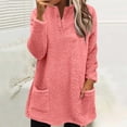 thumbnail image 2 of Besolor Womens Fuzzy Sherpa Fleece Sweaters Casual V Neck Sweatshirt Pullover Loose Cozy Winter Loungewear with Pockets, 2 of 5
