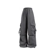 thumbnail image 4 of Fengqque Ladies' Solid Elastic Waist Drawstring Loose Wide Legs Cargo Pants Multi-pocket Tapered Pants Dark Gray XXL(XXL), 4 of 6