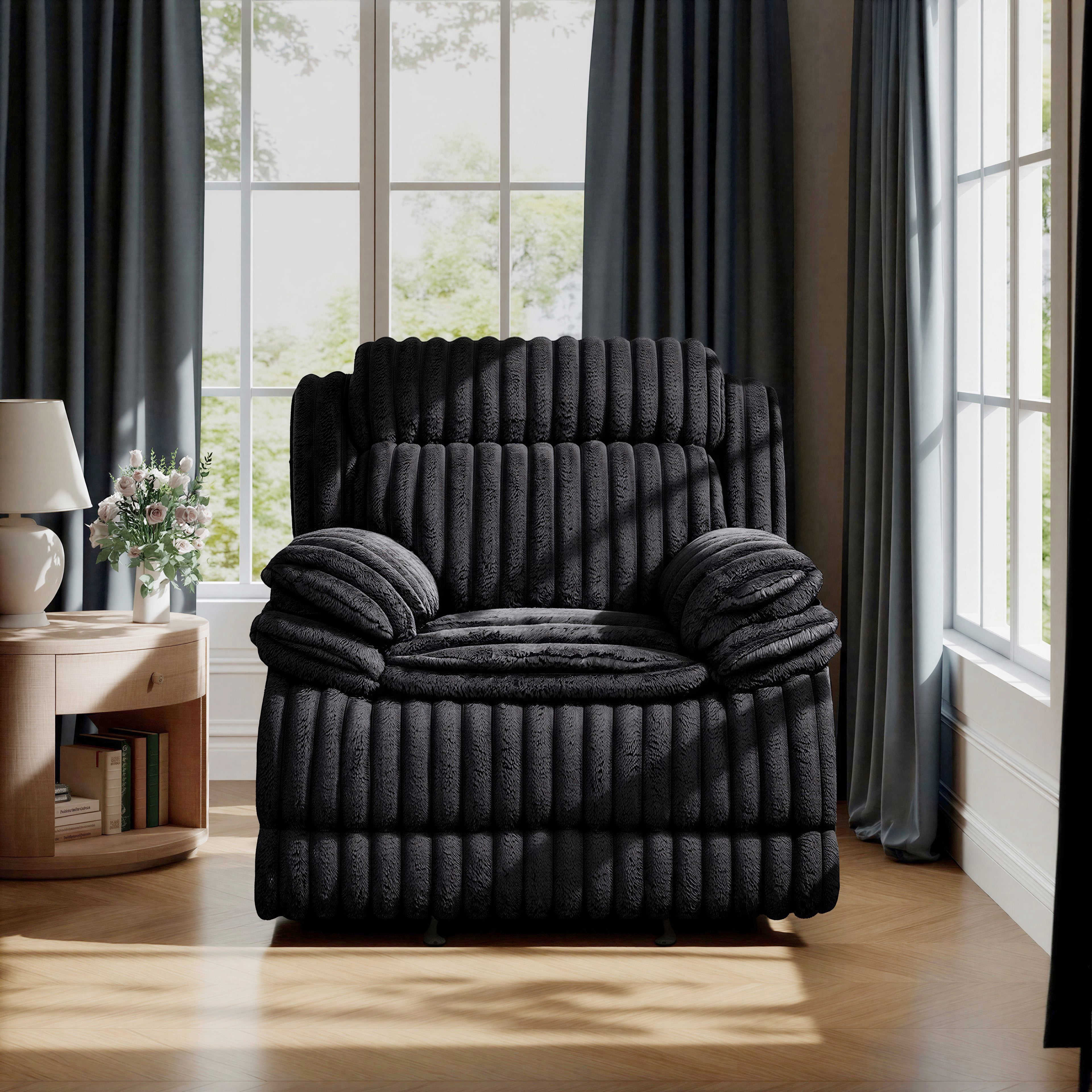 Roundhill Furniture Ardello Manual Rocker Recliner with Wide-Wale Corduroy Upholstery, Black