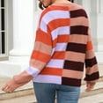 thumbnail image 6 of Riecok Plus Size Sweater for Women Long Sleeves Crewneck Striped Sweater Color Block Fall and Winter All-match Casual Fashion Sweaters Orange S, 6 of 6