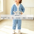 thumbnail image 3 of Amidoa Girls 2 Piece Outfits Fall Winter Clothes Fleece Long Sleeve Top and Casual Pants Kids Clothing Sets Sky Blue Size 80, 3 of 6