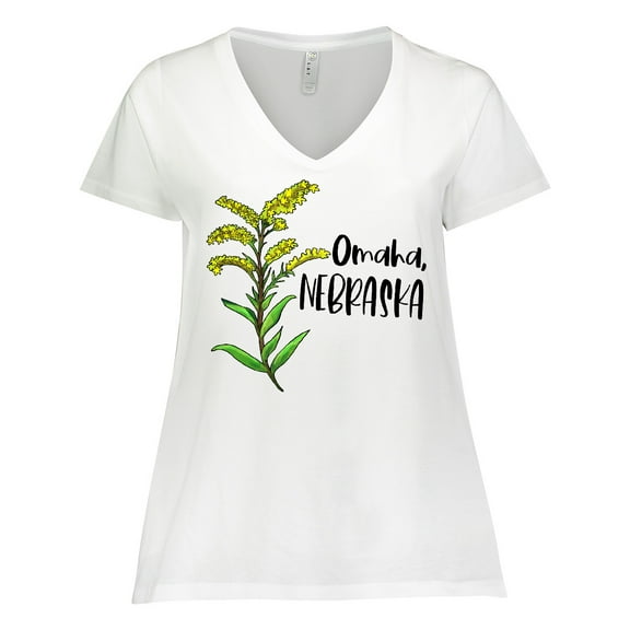 Inktastic Omaha, Nebraska Goldenrod Flower Women's Plus Size V-Neck T-Shirt