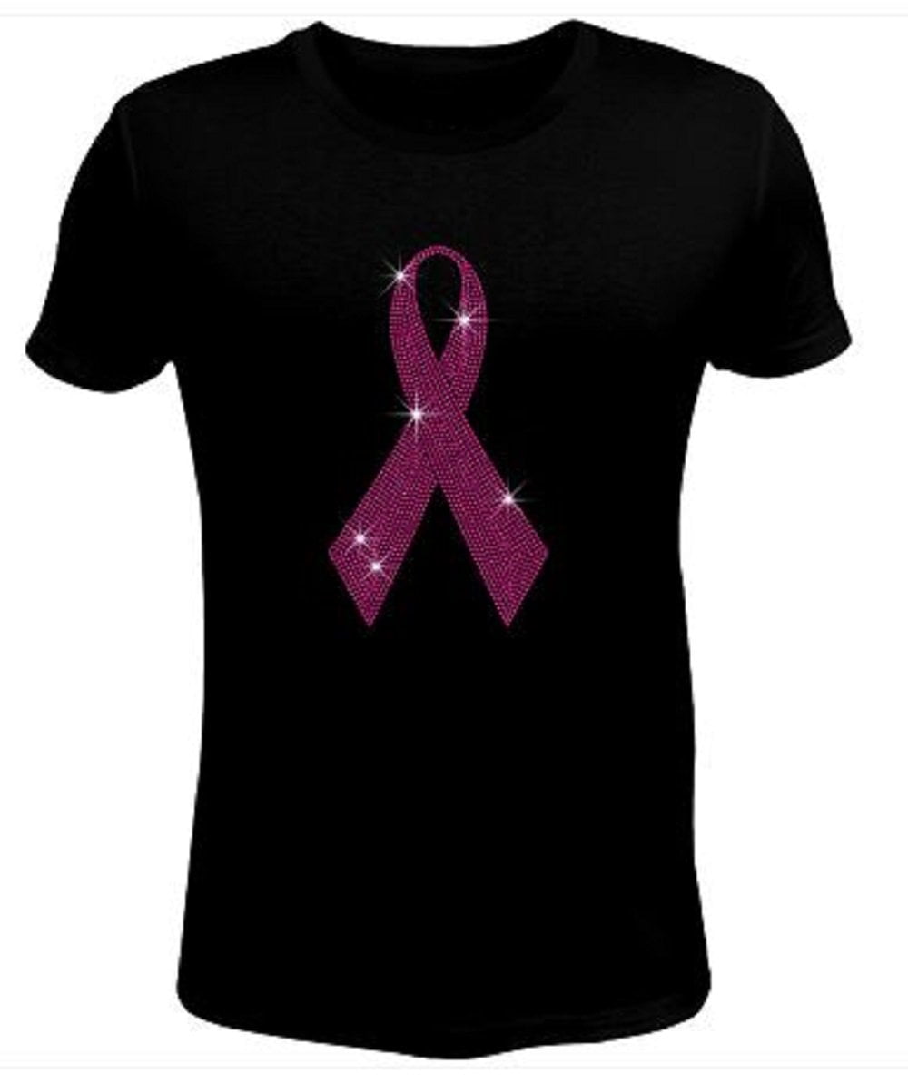 Rhinestone T-Shirt Pink Ribbon Believe Breast Cancer Awareness Size Small to 3XL