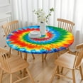 thumbnail image 3 of Colorful Rainbow Tie Dye Spiral Pattern Round Fitted Tablecloth with Elastic Edge,Dining Table Cover Waterproof,Outdoor Round Tablecloth for Camping,Dining,Indoor and Outdoor, 3 of 7