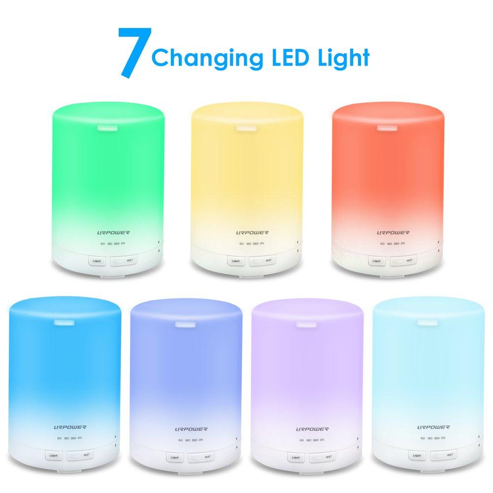 URPOWER 2nd Generation 300ml Aroma Essential Oil Diffuser Ultrasonic Air Humidifier with AUTO Shut off and 6-7 HOURS Continuous Diffusing - 7 Color Changing LED Lights and 4 Timer Settings - image 5 of 7