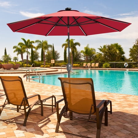 Gymax 9 Ft Patio Waterproof Solar Umbrella Led Light Tilt Red Walmart Canada