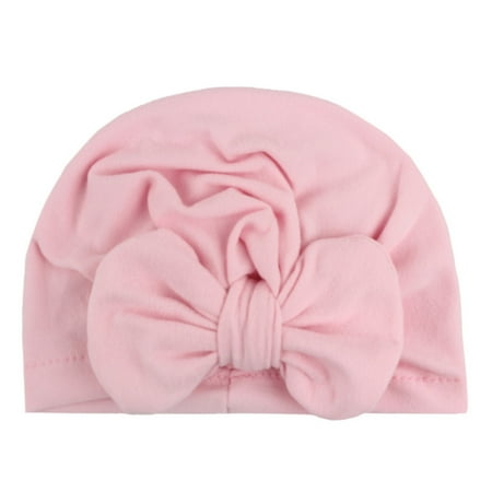 

TOWED22 Newborn Hats For Boys Toddler Infant Baby Boys Girls Cap Solid Cotton Bowknot Elastics Turban Hat Pink
