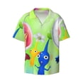 thumbnail image 2 of Lsque Pikmin print Men's Cuban Collar Short Sleeve Shirt Summer Beachwear Casual Button Down Fashionable Vacation Leisure Shirt-Large, 2 of 7