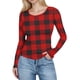 thumbnail image 3 of RKSTN Women's Long Sleeve Ribbed Knitted Shirts Oversized Crewneck Plaid Print Slim T Shirts Top Womens Casual Plus Size Round Neck Checkered Printed Stretch Loose Comfy Tee Fall Spring Clothes, 3 of 7