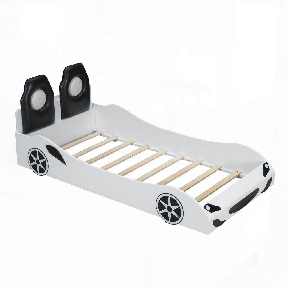 [Eye-Catching Race Car] Restonic Wood Twin Race Car Bed | LED & Upholstered