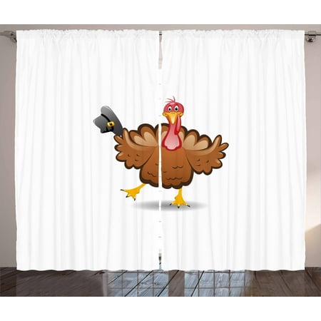 Living Room Dinner Ideas Turkey Curtains 2 Panels Set, Dancing Cartoon Animal with Pilgrims Hat Thanksgiving Dinner with a Funny Character, Window Drapes for Living Room Bedroom, 108W X 108L Inches, Multicolor, by Ambesonne ()