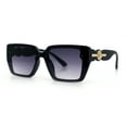 thumbnail image 5 of Womens Rose Metal Button Gem Arm Rimless Rectangle Designer Fashion Sunglasses Black - Smoke, 5 of 8