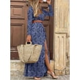 thumbnail image 3 of Vestido de mujer Estilo bohemio Ropa floral de manga larga Vestido largo con cuello en V de cintura alta para dama, Azul oscuro, 3XL Methold AP003994-18, 3 of 5