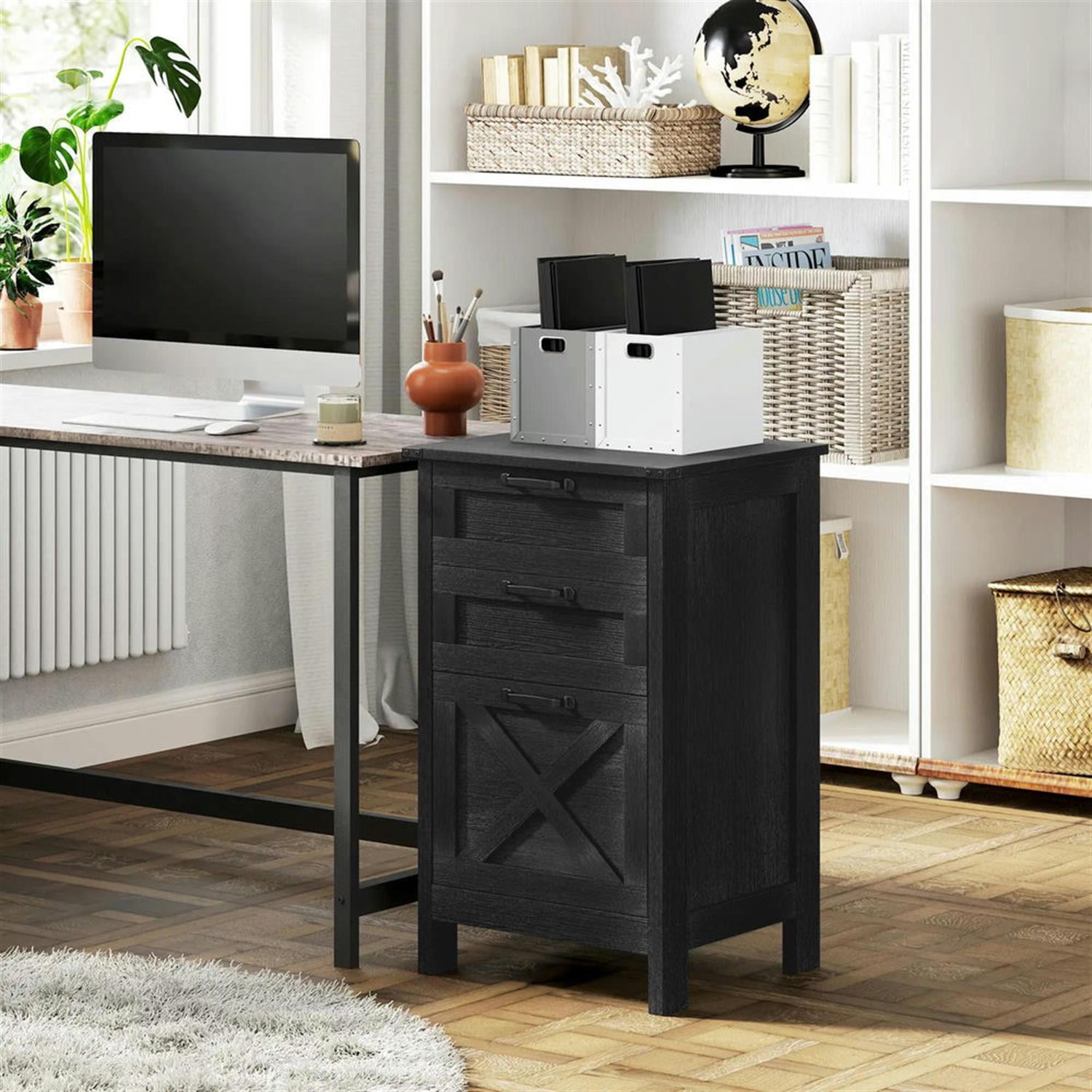 Demi Bonn Modern 3-Drawer Filing Cabinet for Letter, A4 and Legal Size, Home Office, Rustic Farmhouse Vertical File Cabinet, Black