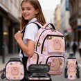 thumbnail image 2 of Yspwyqan Pink Capybara Donut Girls Backpack Set, 4Pcs Kids School Bookbag with Pencil Pouch Lunch Bag Bottle Sleeve for Preschool Kindergarten Elementary School, 2 of 7