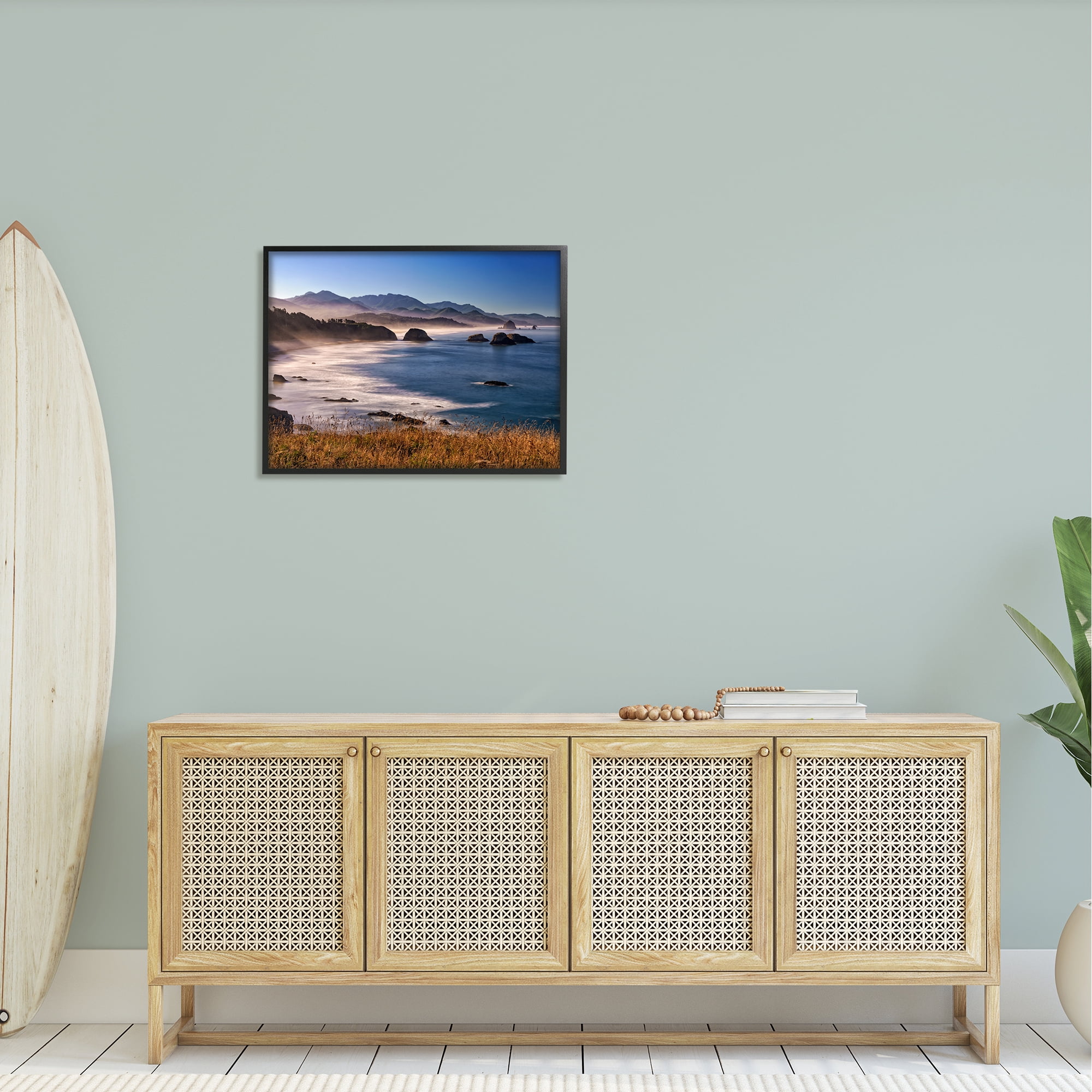 Stupell Rocky Shore Coastal Mountain Peaks Landscape Photography Black Framed Art Print Wall Art