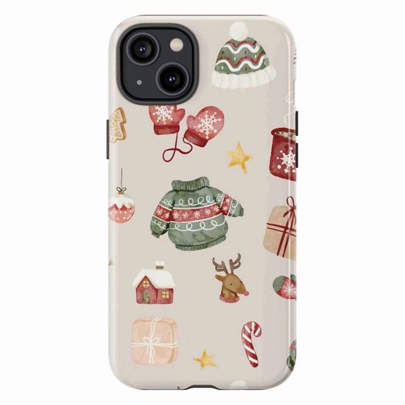 Christmas Sweater & Mitten Pattern Phone Case, Cozy Winter Holiday Items Cover for iPhone 17 16 15 14 13 12 11 Pro Plus Mini