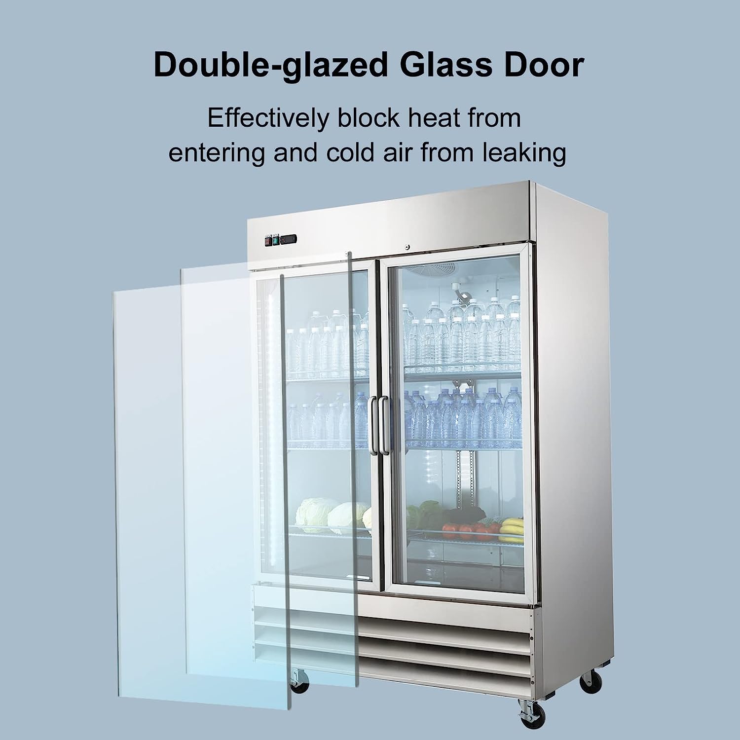 Smad 47 Cu ft Commercial Refrigerator, Frost Free Upright Display Reach-in Fridge, Stainless Steel