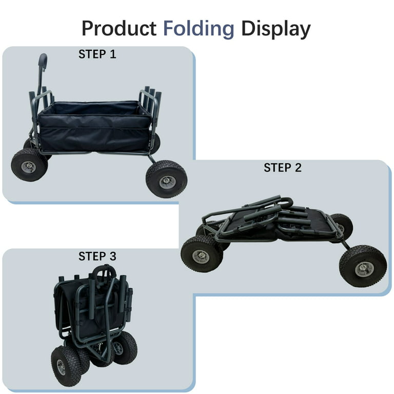 GDLF Fishing Cart Heavy Duty Foldable Collapsible Wagon Rod Holders 550 Pound Capacity 53.9x26.4x38.8