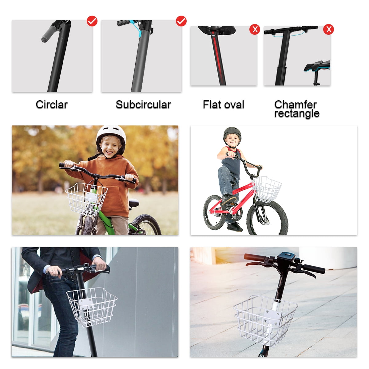 White Metal Anti-Sag Front Bicycle Basket for Scooters