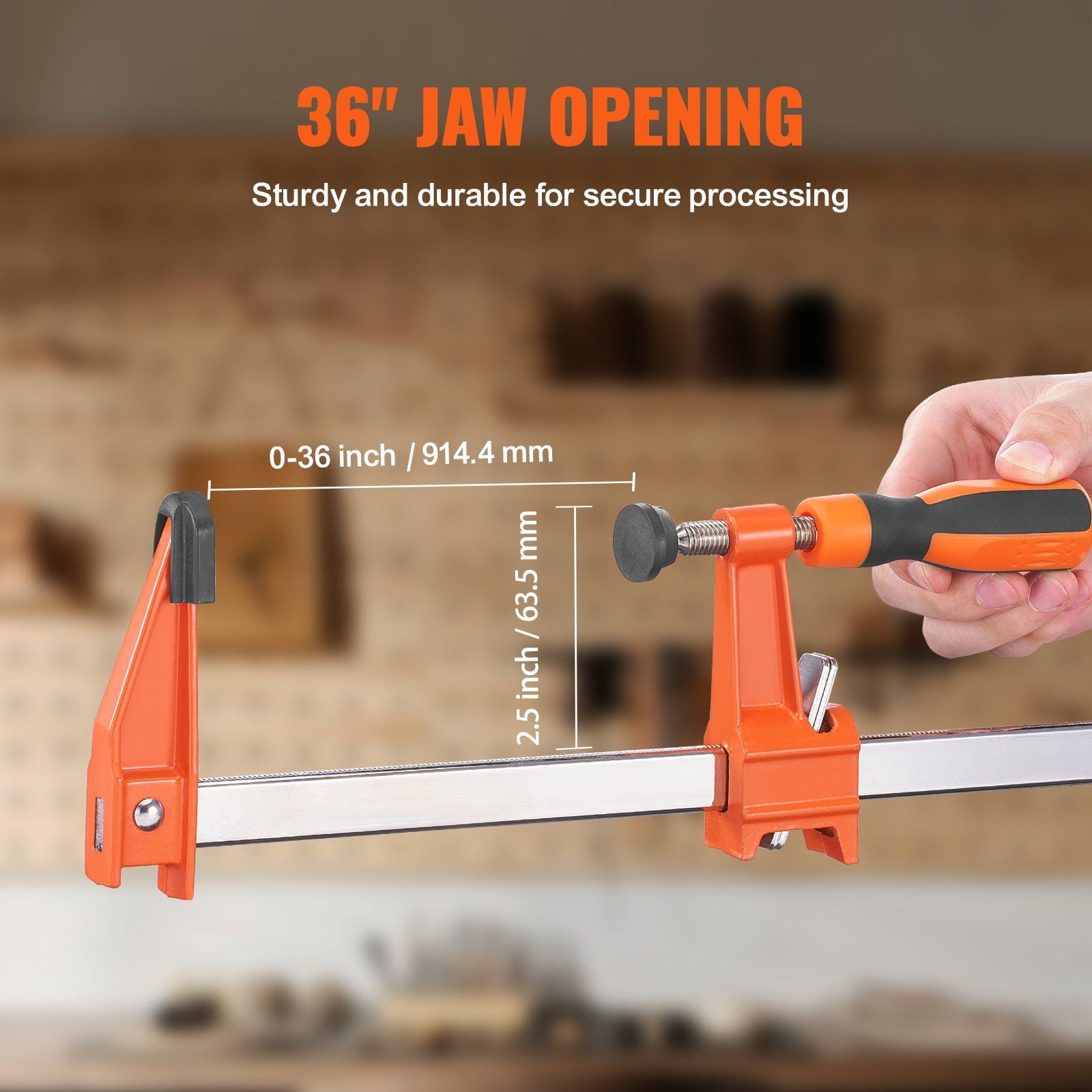 Bar Clamps for Woodworking, 2-Pack 36" Clamp, Quick-Change F Clamp with 600 lbs Load Limit, 2.5" Throat Depth, Cast Iron and Carbon Steel, Wood Clamps for Woodworking Metal Working