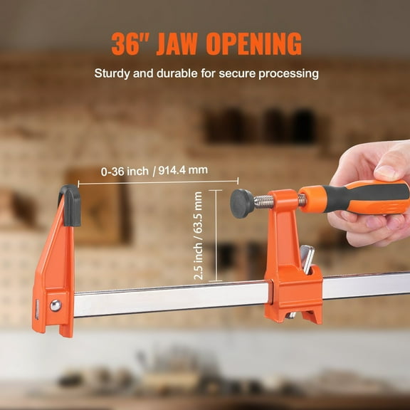 Heavy-Duty 36" F-Clamps 2-Pack – 600LBS Load, Cast Iron Handle & Steel Frame for Woodworking, Spreader Function Included