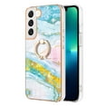 thumbnail image 4 of Marble Pattern Case for Samsung Galaxy S23 Plus, Diamond Rotated Ring Holder Kickstand Slim Fit Cover with Electroplated Frame All-Inclusive Lens Protection Anti-Shock Case, Green/Pink, 4 of 4