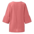thumbnail image 4 of Moda mujer Casual manga tres cuartos cuello redondo algodón Lino impreso sólido Tops blusa Pompotops FGAJ3051, 4 of 6