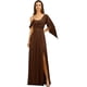 thumbnail image 1 of Vestidos de dama de honor con tirantes finos personalizados, volantes y hombros descubiertos, vestidos de noche formales largos de gasa fruncidos con abertura lateral, 1 of 5
