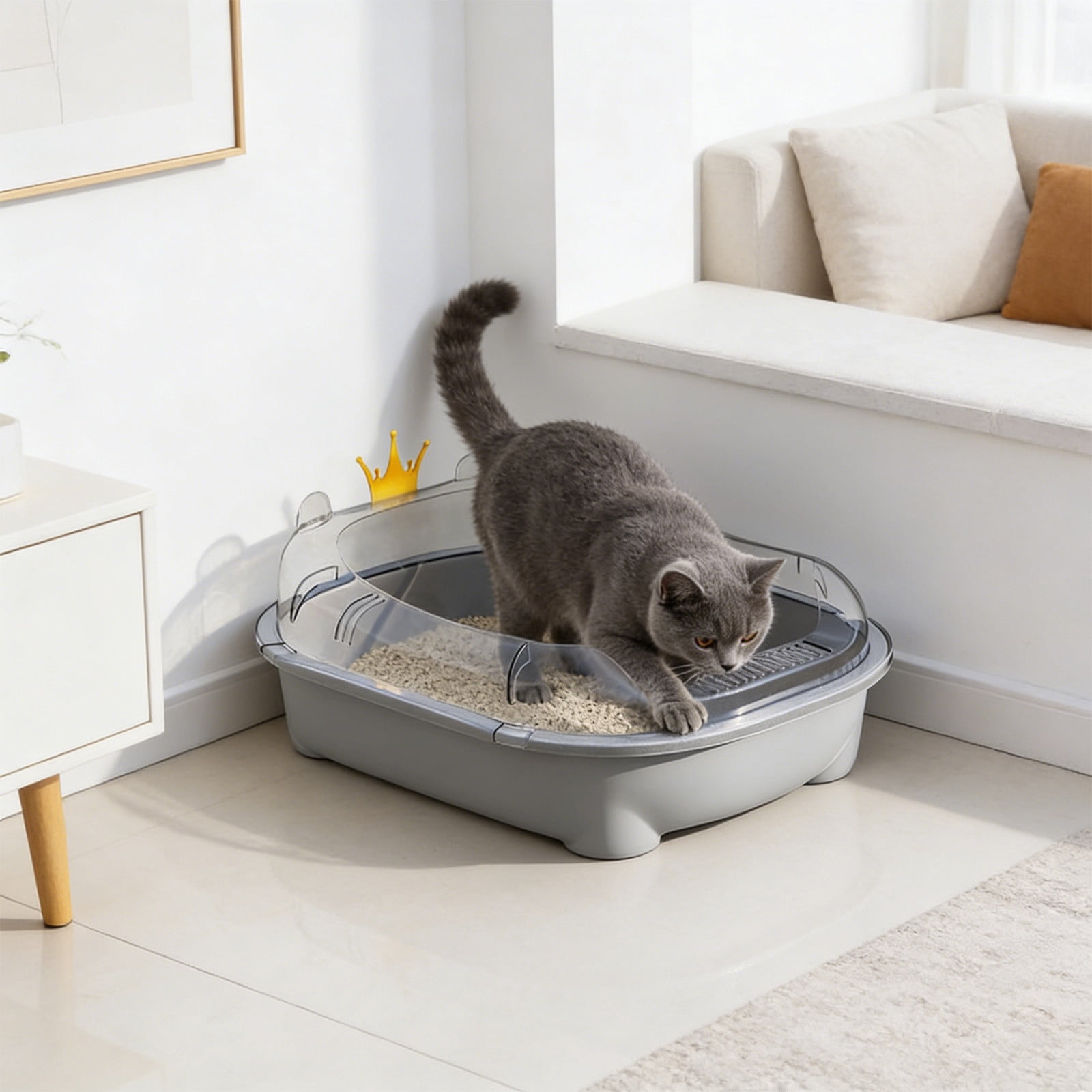 Viflosae Cats Litter Boxes Stainless Steel Litter Box Semi Enclosed Cats Litter Box with High Sides Front Opening Odor Control Kitty Litter Pan with Removable Lid Foolproof Clean Cats Toilet