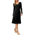 thumbnail image 4 of INSPIRE CHIC Ribbed Knitted Dress for Women's Long Sleeve Crew Neck Midi Sweater Dresses XS Black, 4 of 6