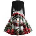 thumbnail image 4 of Christmas Dresses for Women Christmas Print Flare Dress For Women Long Sleeve Dress Hollow Party Casual Dresses with Round Neck for Christmas Party,Red,4XL, 4 of 5