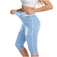 thumbnail image 2 of Women's Polyester Blend Mid Waist Yoga Capris, Fitted Tummy Control Sport Printed Leggings, Four-Way Stretch Compression Workout Pants for Running, Gym, Athletic | TruHer,Light Blue 2XL, 2 of 6