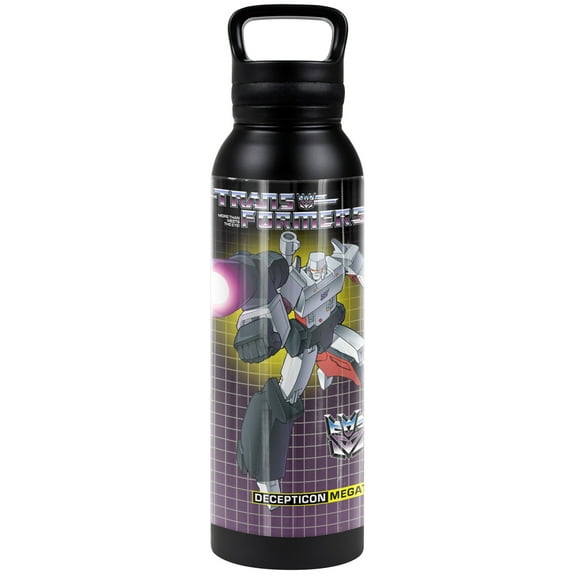 Transformers Official Megatron Black 24 oz Insulated Canteen Water Bottle, Leak Resistant, Vacuum Insulated Stainless Steel with Loop Cap