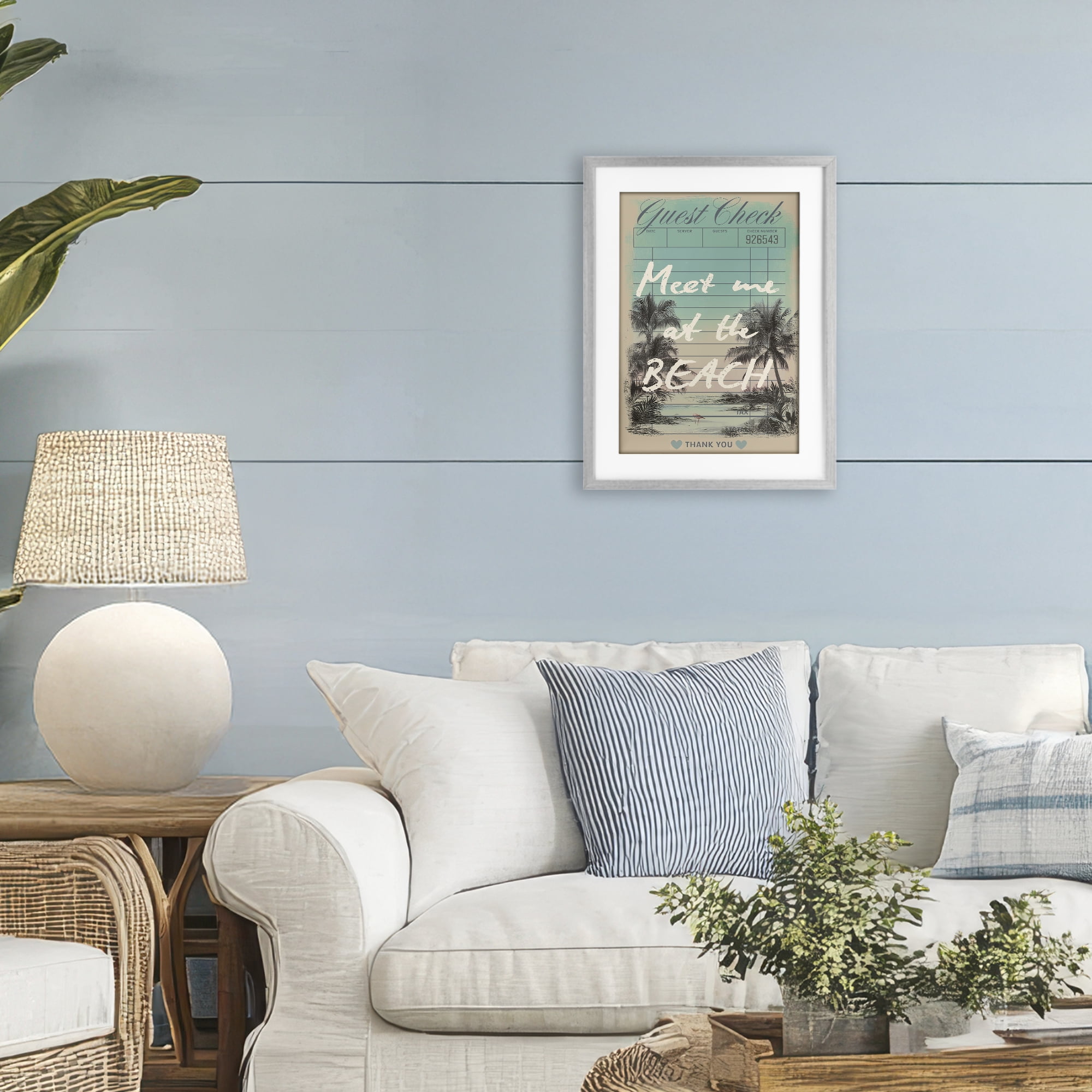 Stupell Industries Meet Me At Beach Check Gray Framed Print Under Glass, design by Annabelle Hall
