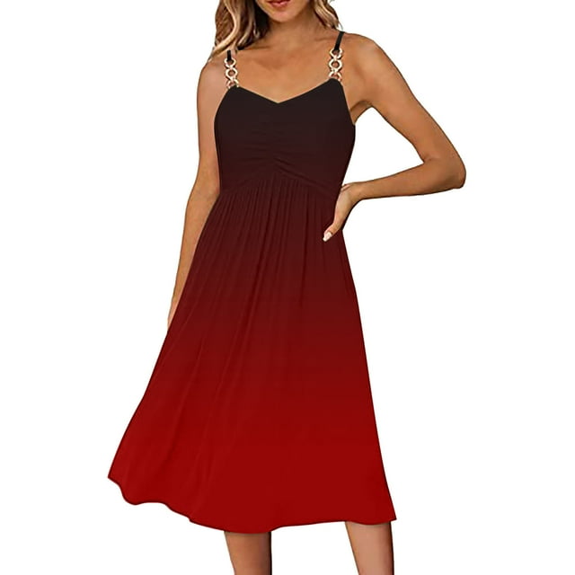B91xZ Robes de Travail pour Femmes Robe Sans Manches à Encolure Carrée Taille Élastique à Volants Robe Trapèze Mini, Rouge TG