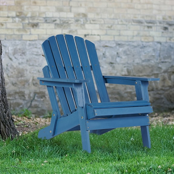 Gzxs Folding Adirondack Chair - Acacia Wood Outdoor Lounge Chair for Patio, Backyard, Deck, Fire Pit, Blue