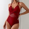 thumbnail image 5 of Women Mesh One Piece Swimsuit Tummy Control Sexy Bathing Suits V Neck Push Up Swimsuits Slimming Swimwear Wine S, 5 of 5