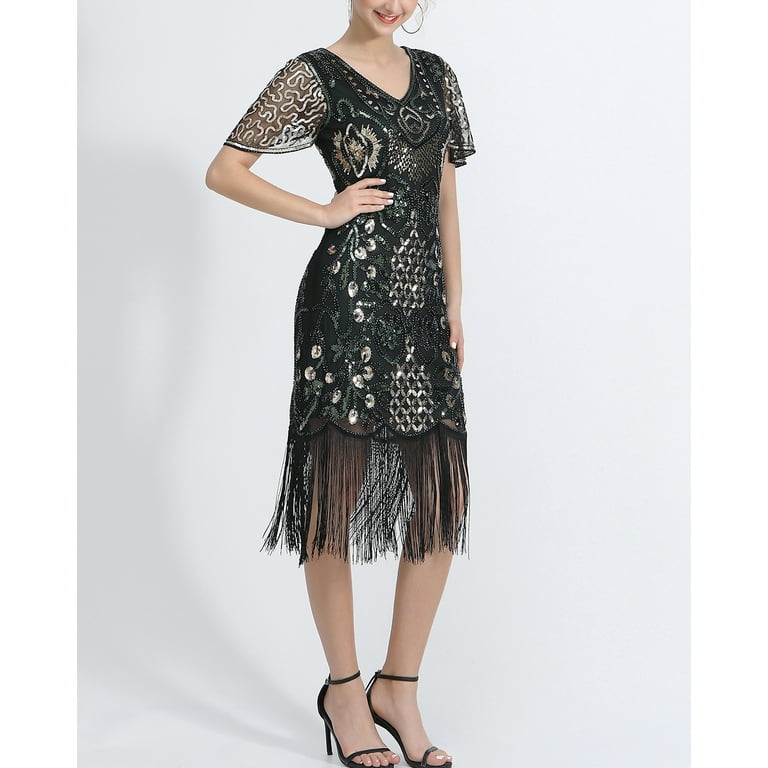 Short Sleeve 1920S Style Shift Dress Embellished Vintage Dresses Sequin  Beaded - Walmart.com